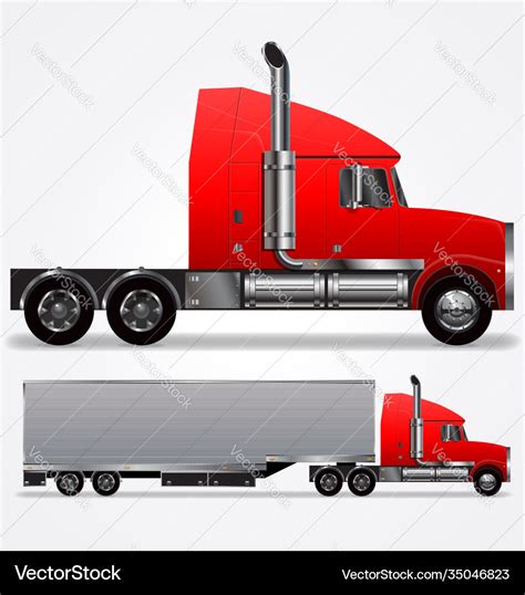 Semi trailer red truck long nose Royalty Free Vector Image