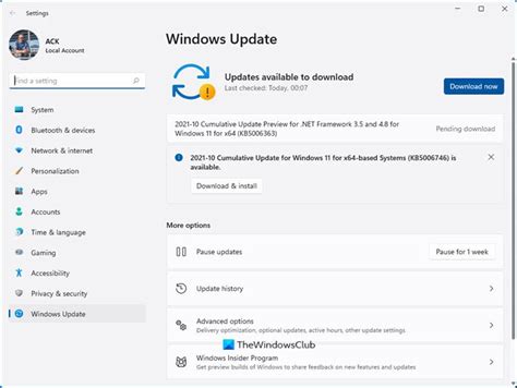 Windows Update Settings in Windows 11