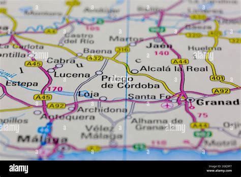 Priego de Cordoba Spain shown on a road map or Geography map Stock ...