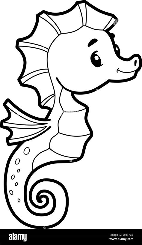 Coloring book or page for kids. Sea Horse black and white vector ...