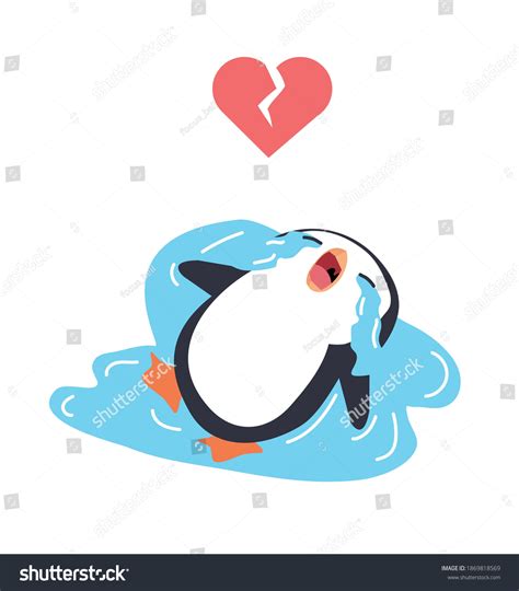 Cute Penguin Crying Broken Heart Concept Stock Vector (Royalty Free ...