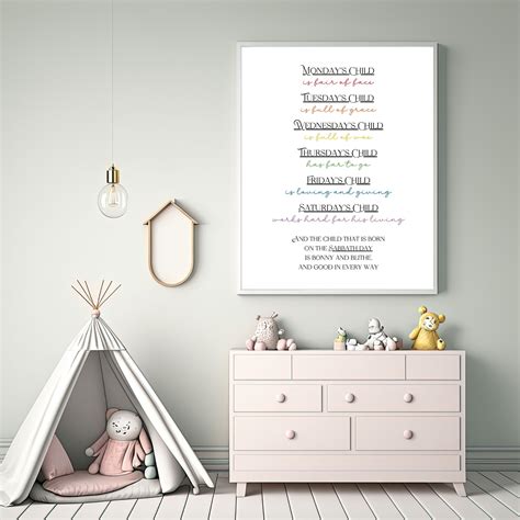 Monday's Child Poem Digital Printable Wall Art, Child's Room Print ...