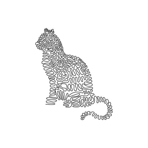 Premium Vector | Single curly one line drawing of cute cat sitting ...