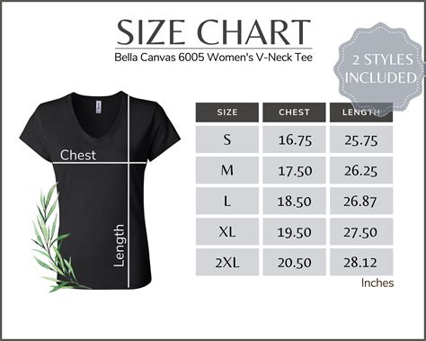 Bella Canvas 6005 Size Chart 6005 Women's V-neck T-shirt Size Table ...