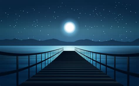 Night at lake with dock and moonlight 4597153 Vector Art at Vecteezy