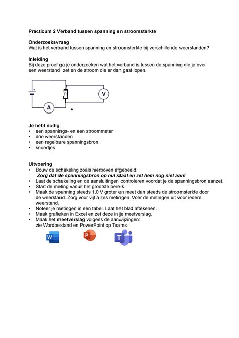 Practicum 2 Verband tussen spanning en stroomsterkte bij weerstanden ...