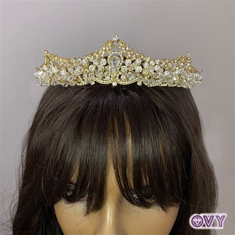 Vintage Gold Tiara of Crystal Leaves and Pearls – ovyco | Wholesale ...