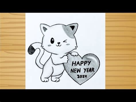 Happy New year Drawing - 2024 / New year 2024 drawing tutorial for ...