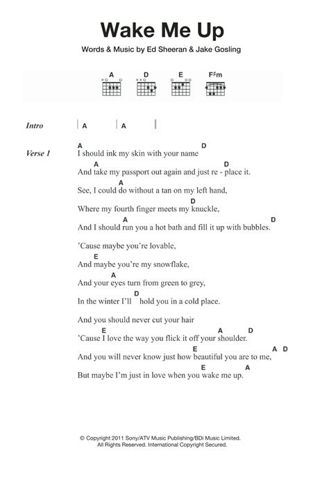 Wake Me Up by Ed Sheeran Sheet Music for Guitar Chords/Lyrics at Sheet ...