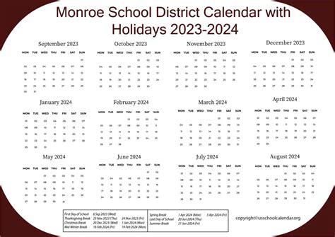 Monroe School District Calendar with Holidays 2023-2024