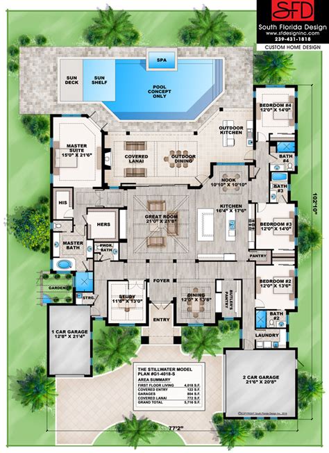 South Florida Design Beach Style 1 Story House Plan-South Florida Design