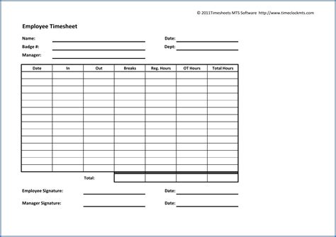 Sample Timesheets For Hourly Employees | The Document Template