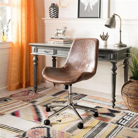 SAFAVIEH Fletcher Brown/Chrome Swivel Office Chair-OCH7501A - The Home ...