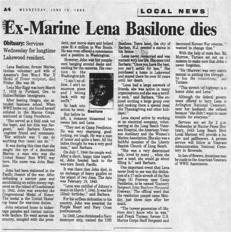 Sgt Lena Mae (Riggi) Basilone - Women Marines Association