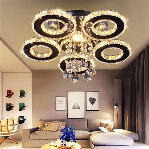 Modern 5 Rings Crystal Ceiling Light Fixtures Round Led Pendant Lights ...