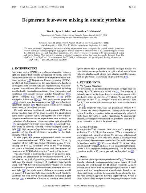 (PDF) Degenerate four-wave mixing in atomic ytterbium