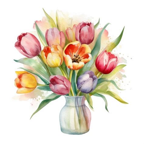 Premium AI Image | Colorful Watercolor Tulip Bouquet Beautiful ...