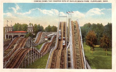 Racing coasters at Euclid Beach. | Lake park, Wooden roller coaster, Park