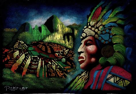 Machu Picchu Peruvian Cuzco Art Handmade Oil on Velvet Inca Pachacuti ...