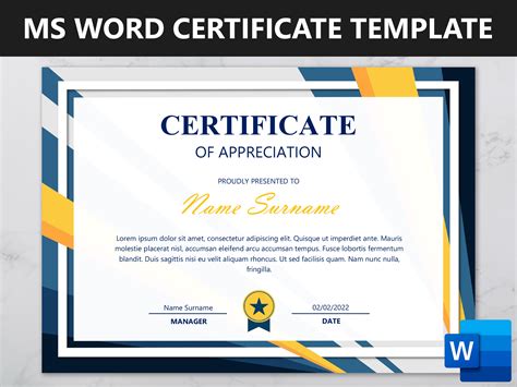 Microsoft Word Certificate Template Editable Certificate of - Etsy