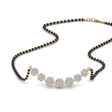 Floral Cluster Diamond Mangalsutra In 14K Yellow Gold | Mangalsutra