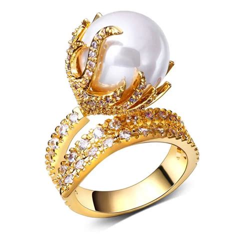 Pearls rings with Zircon crystal ring Womens jewellery Luxury unique ...