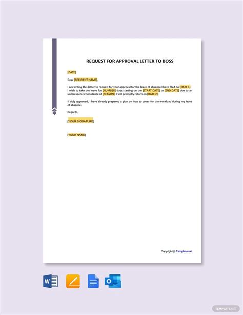 Request for Approval Letter to Boss in Google Docs, Word, Pages ...