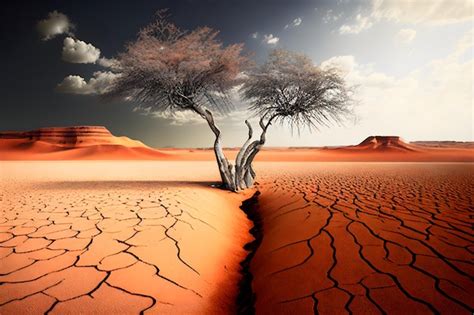 Premium AI Image | Lonely bare dry tree on cracked earth Climate change ...