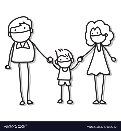 Hand drawing cartoon character people in family Vector Image