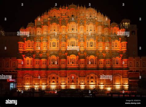 Horizontal View Of Hawa Mahal At Night Stock Photo - Alamy