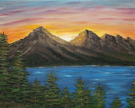 Sunset mountain lake original painting Painting Art & Collectibles ...