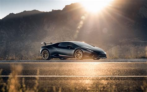 Lamborghini Huracan, side view, exterior, evening, sunset, black ...