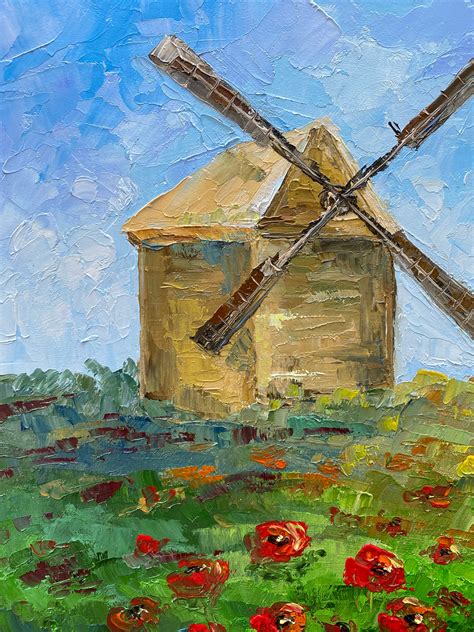 Windmill Painting Old Mill Original Art Holland Landscape | Etsy