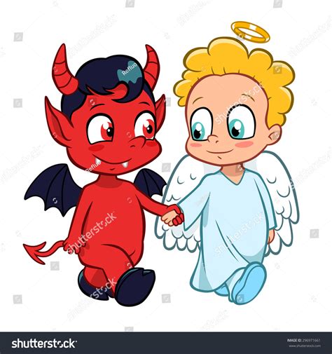 Cartoon Illustration Of Angel And Demon Friendship. - 296971661 ...