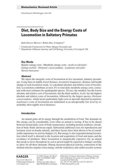 (PDF) Diet, Body Size and the Energy Costs of Locomotion in Saltatory ...