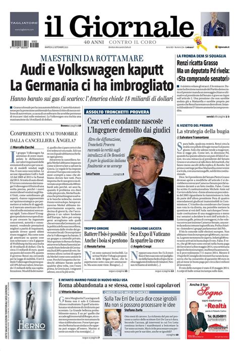 Le prime pagine dei quotidiani che sono in edicola oggi 22 settembre ...