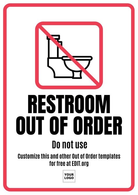 Restroom Out Of Order Sign Printable