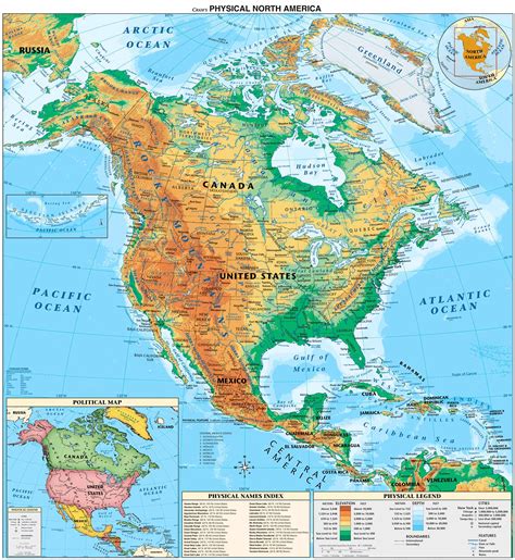 North America physical map - Full size