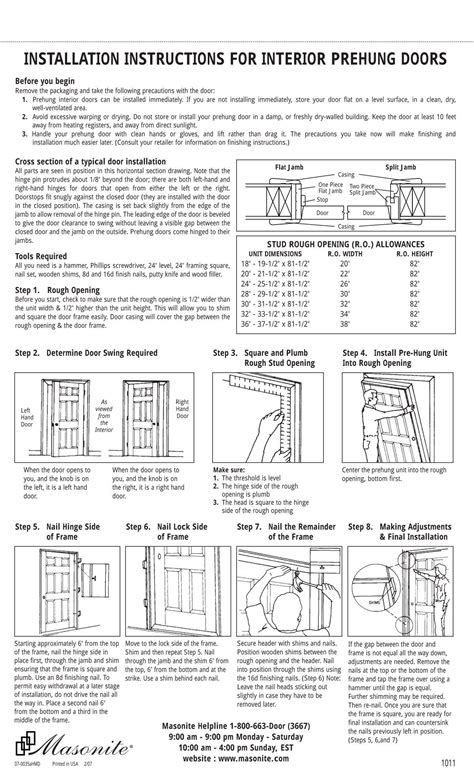 installation instructions for interior prehung doors - Masonite