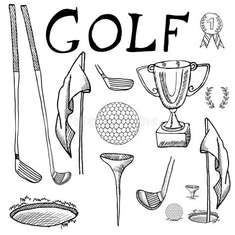 Golf Sport Hand Drawn Sketch Set Vector Illustration with Golf Clubs ...