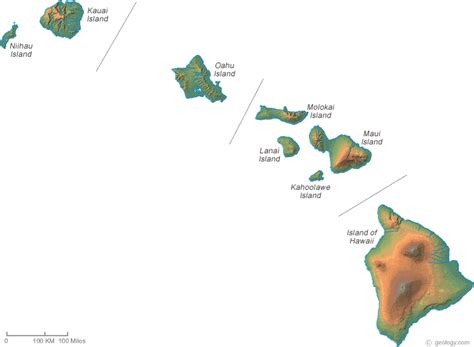 Hawaii Physical Map and Hawaii Topographic Map