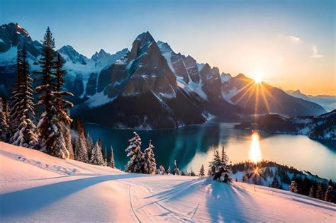 Premium Photo | A sunrise over a mountain lake