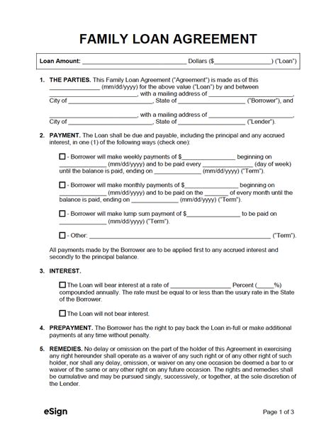 Free Family Loan Agreement Template | PDF | Word