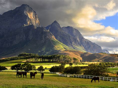 Franschhoek, Mountains, South Africa, Farm, Clouds, Horse, Landscape ...