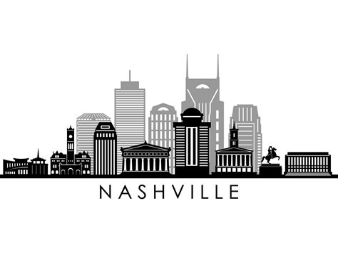 Nashville Skyline Black And White Outline Clipart