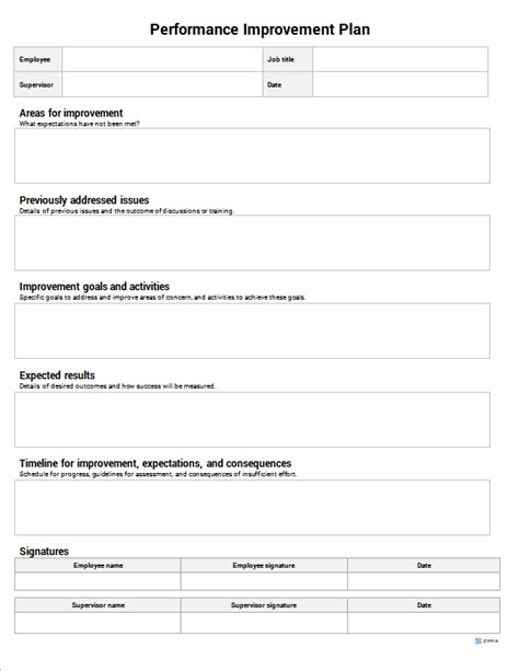 Performance Improvement Plan Template [Word] - Zippia