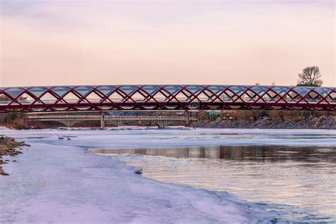 Peace Bridge Crossing the River at Sunrise Editorial Image - Image of ...