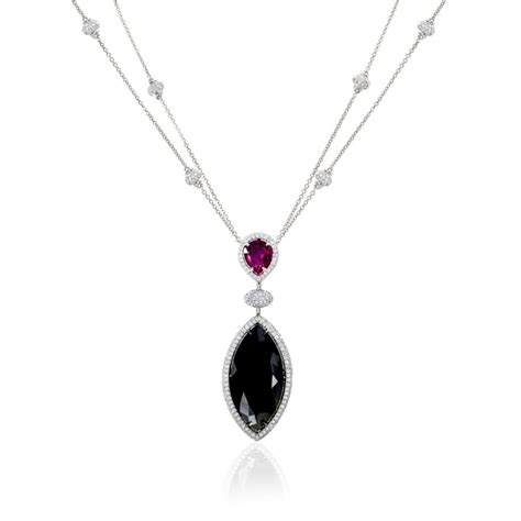 22Ct TW Marquise Black Diamond and Ruby Drop Necklace, SKU 134114 (23 ...