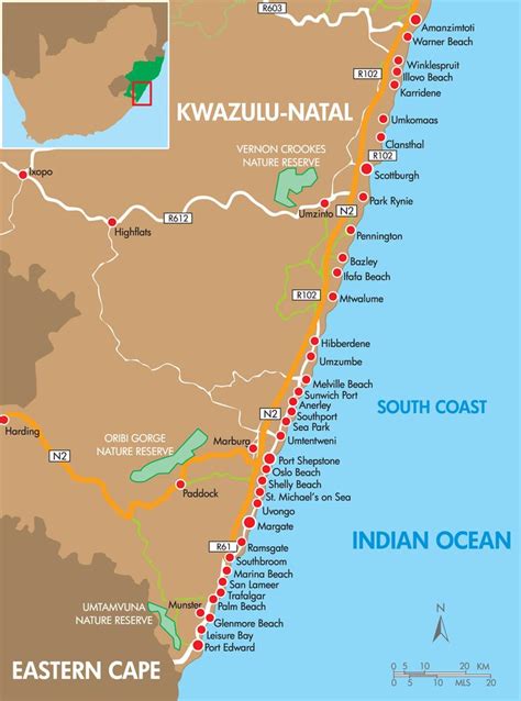 Map of towns along the Kwazulu Natal South Coast - up to the Port ...