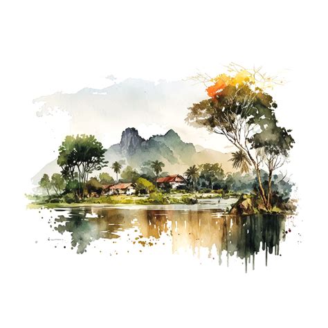 Premium Vector | Beautiful landscape vietnam watercolor sketch ...